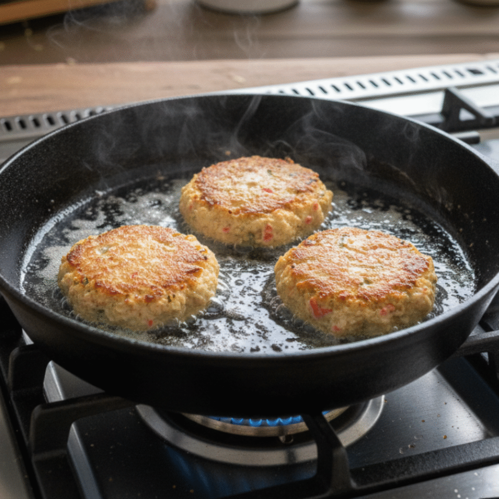 Cooking the crab cakes
