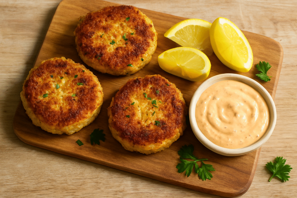 Crab Cakes with Remoulade and Lemons