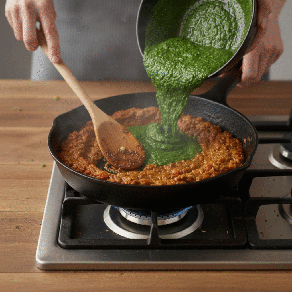 Mixing Spinach Paste