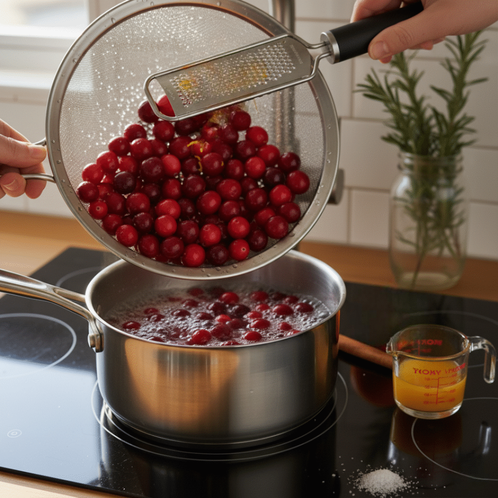Adding Cranberries + Orange Zest/Juice