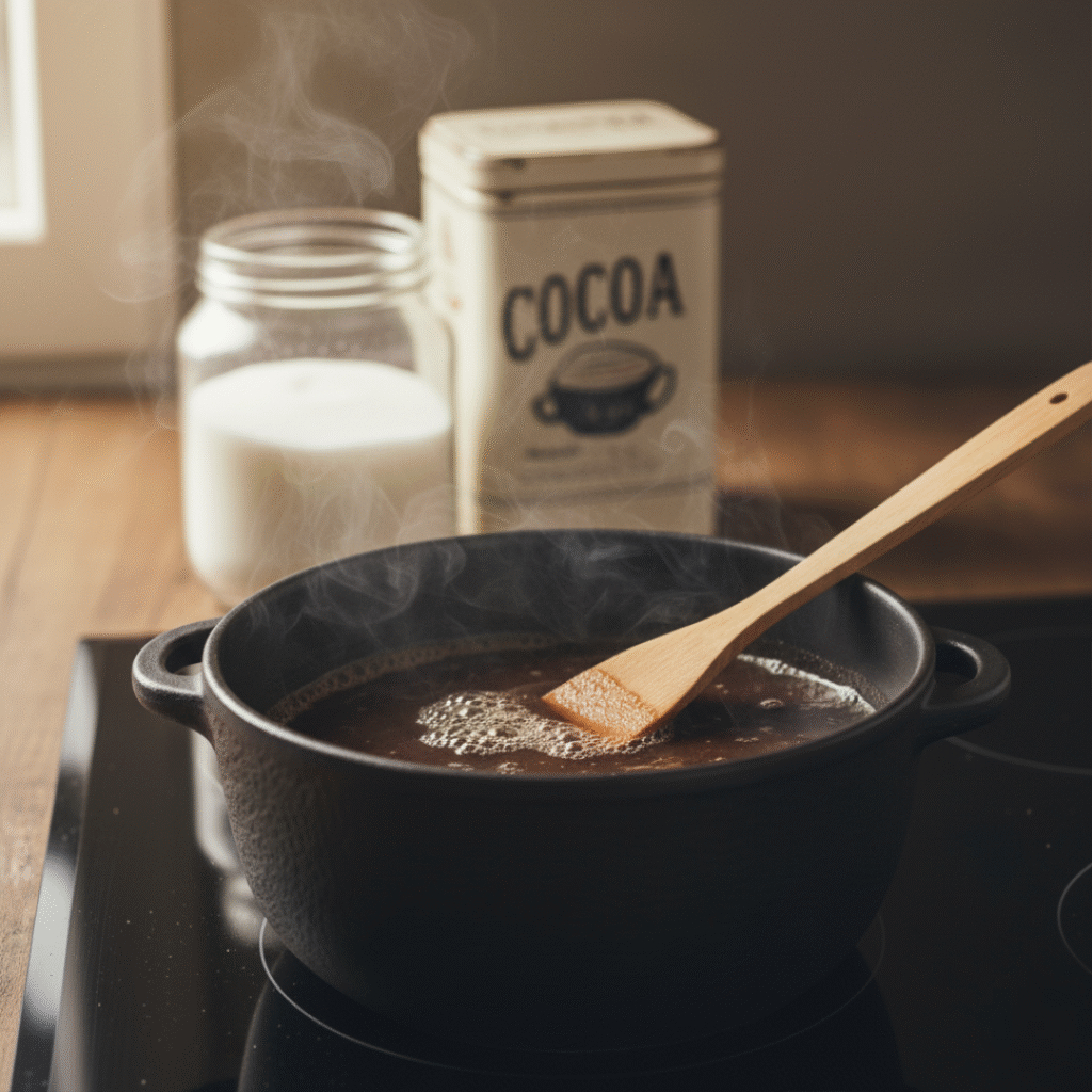 Heating on stove (steam at edges)