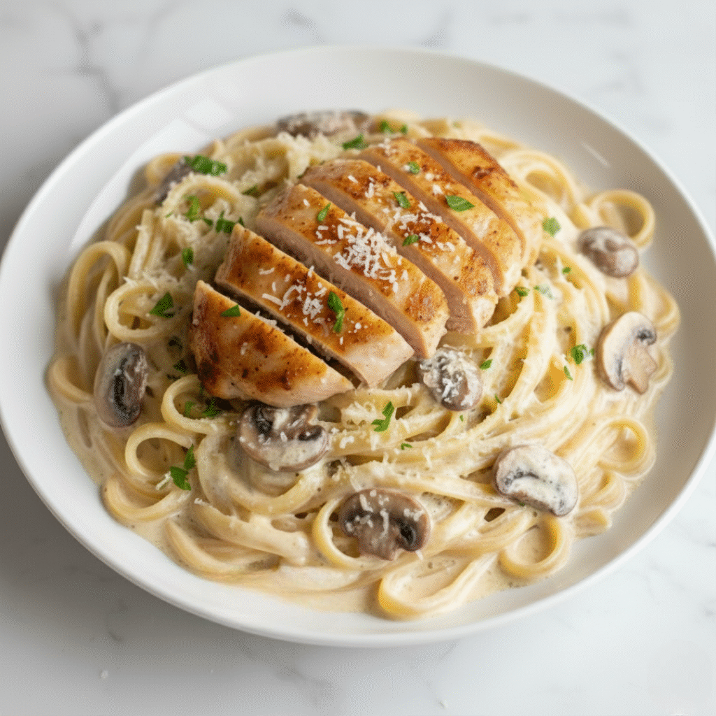 Creamy Chicken & Mushroom Fettuccine