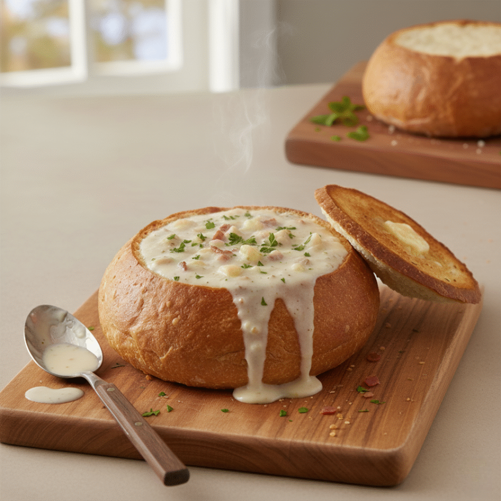 clam chowder in Sourdough Bread Bowl