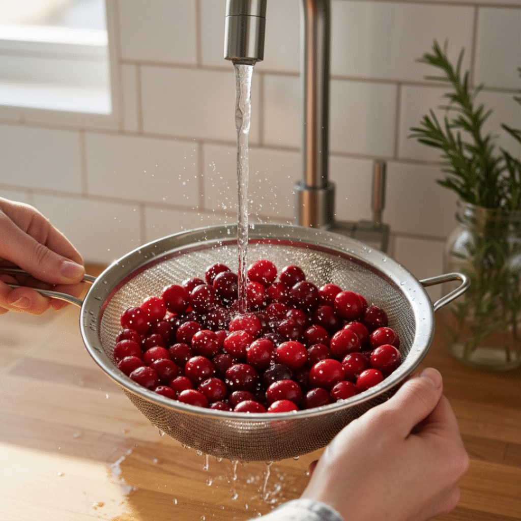 Rinsing Cranberries in Strainer