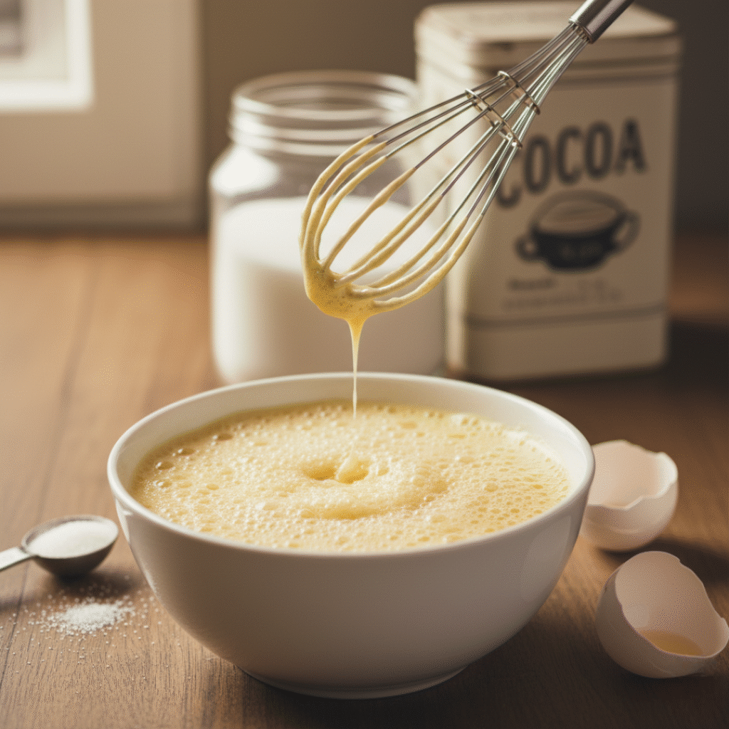 Whisking egg yolks & sugar (pale, thick)