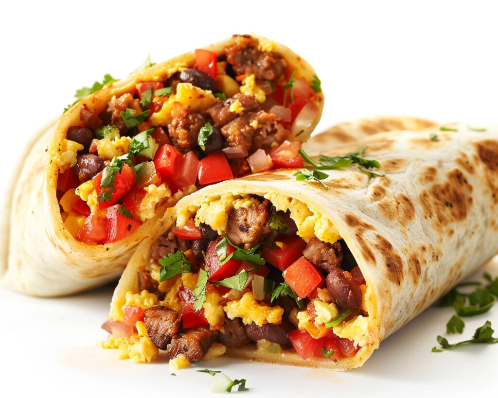 vecteezy a breakfast burrito with meat eggs and vegetables 47140633 1
