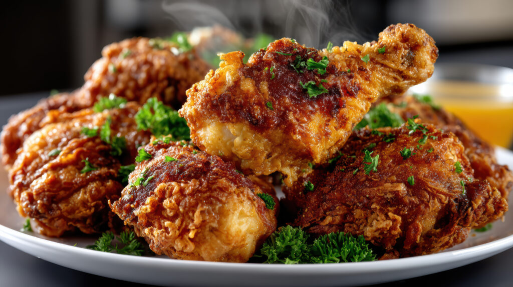 vecteezy a plate of fried chicken with sauce and herbs 65463330 3