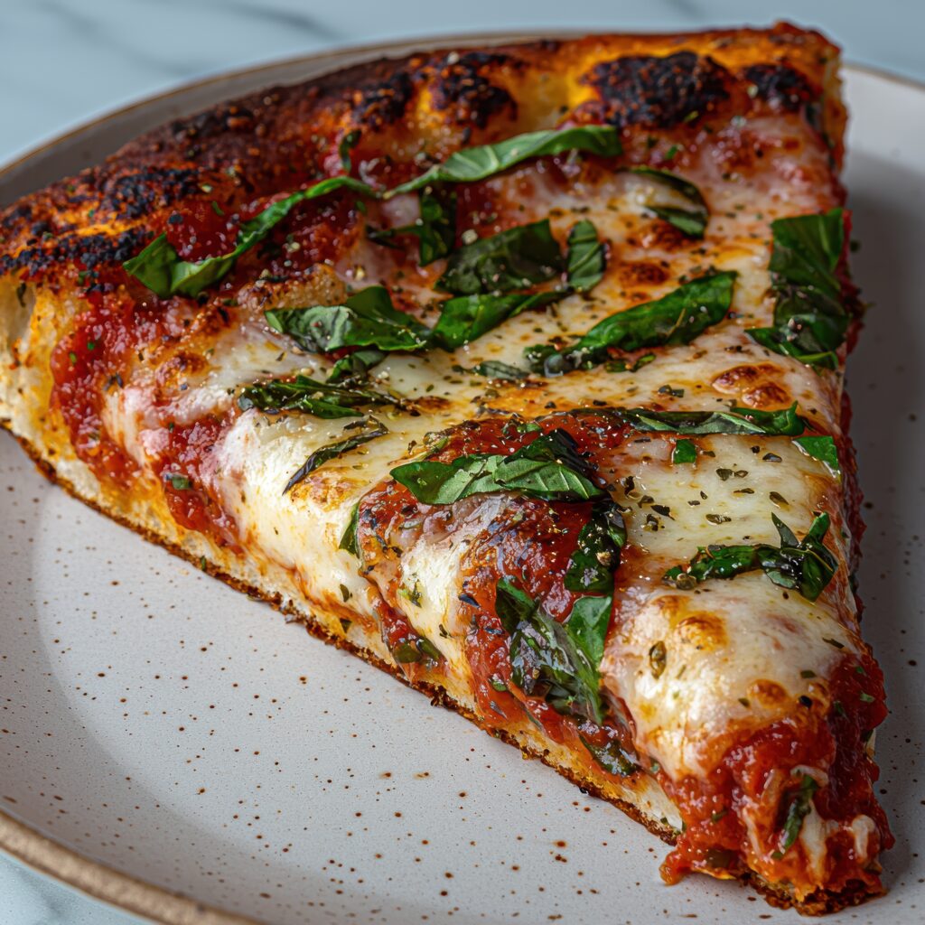 vecteezy a slice of delicious pizza with basil on a plate 56794493 1