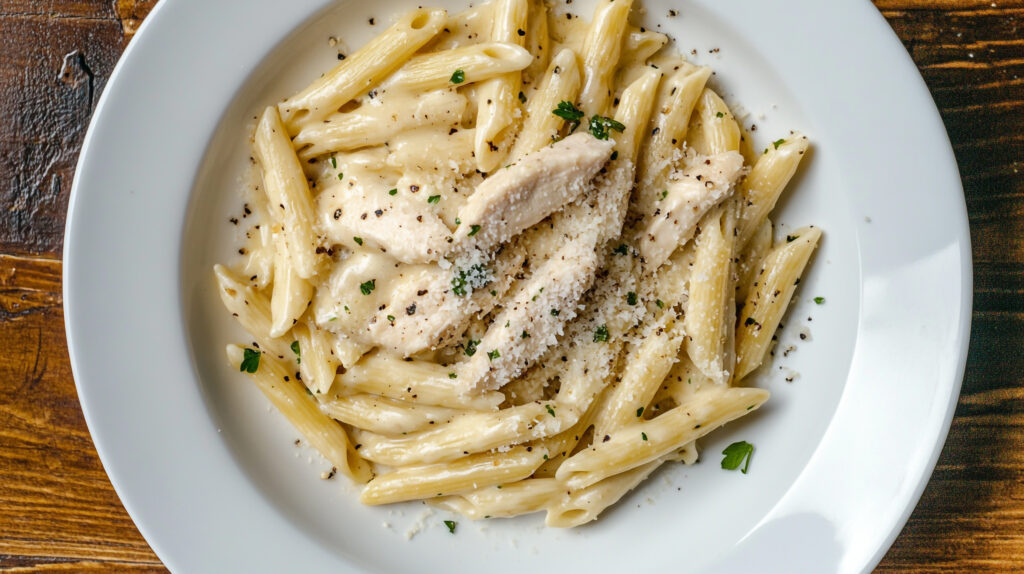 vecteezy a white plate topped with pasta and chicken 50925584 1 2