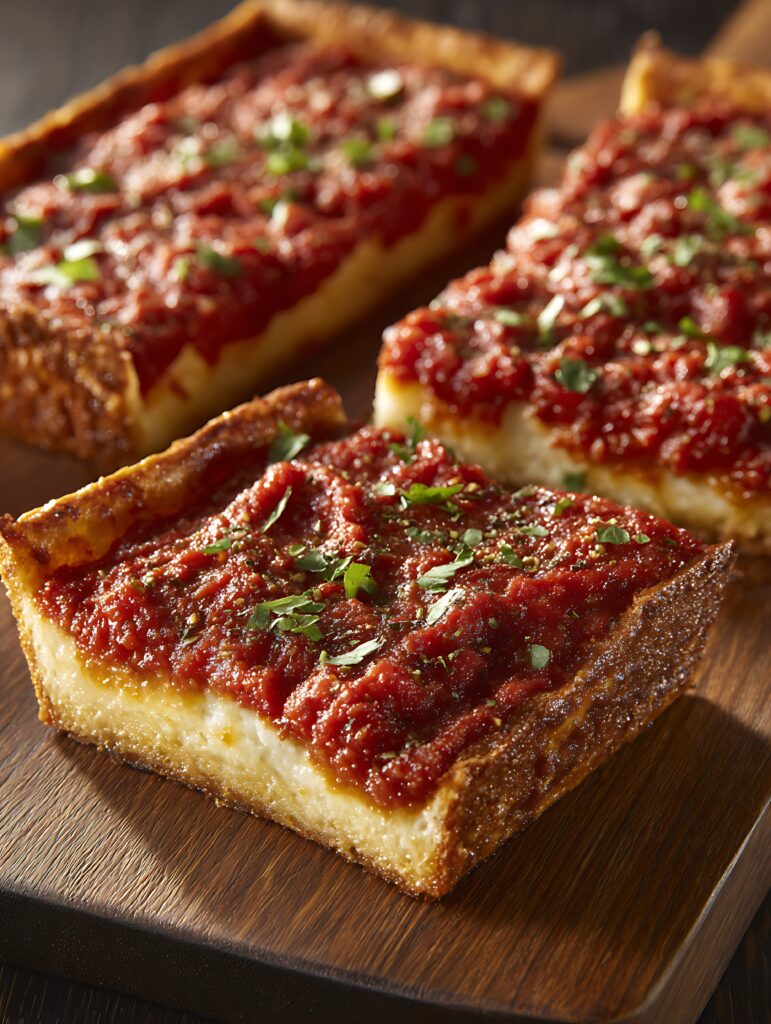 vecteezy delicious deep dish pizza slices on wooden board 66483397