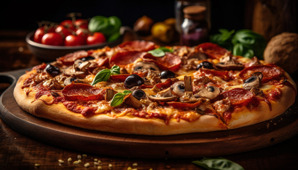 vecteezy freshly baked pizza on rustic wooden table generated by ai 24715609