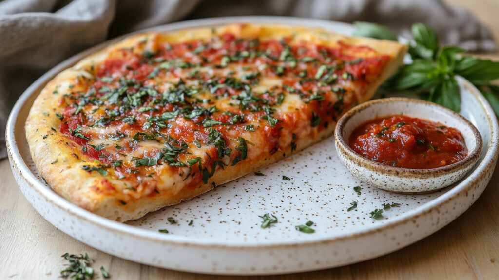 vecteezy pizza with tomato sauce and basil on a white plate 56041416