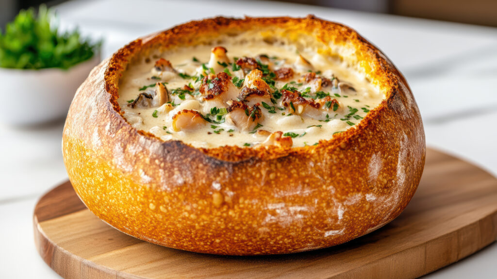 vecteezy thick and creamy clam chowder served in sourdough bread 59577550