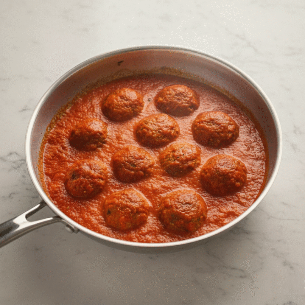 Meatballs Simmering in Sauce