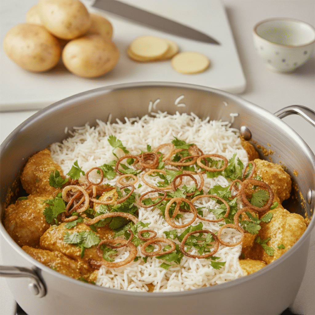 Layering Rice Over Chicken