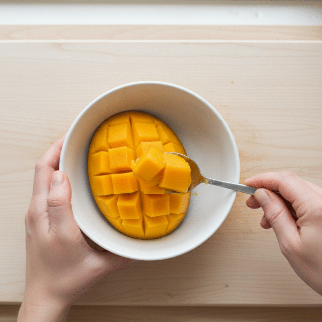 Scooping Mango Chunks