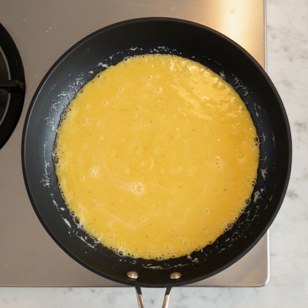 Eggs Poured Into Pan