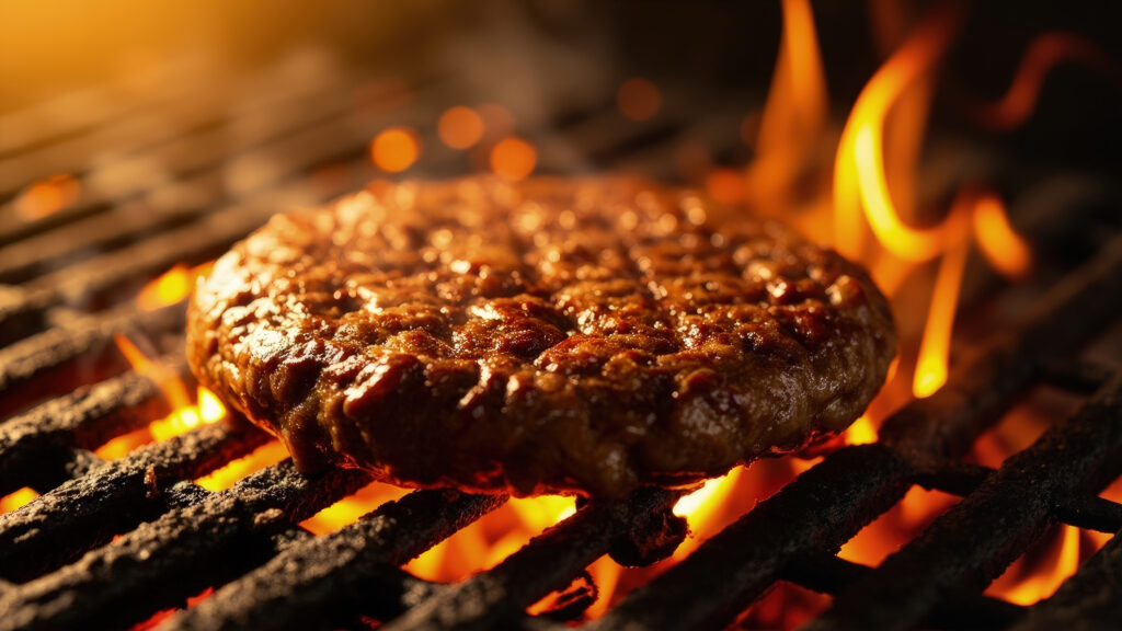 vecteezy close up of a cooked hamburger patty on a hot grill with 68828583 1