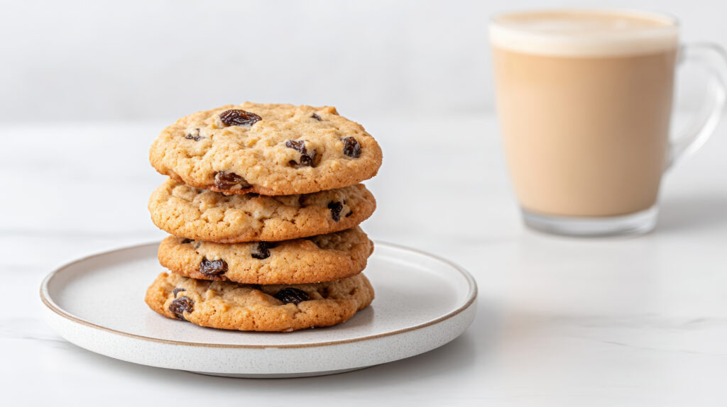 vecteezy delicious oatmeal raisin cookies stacked on plate beside 60210495 1