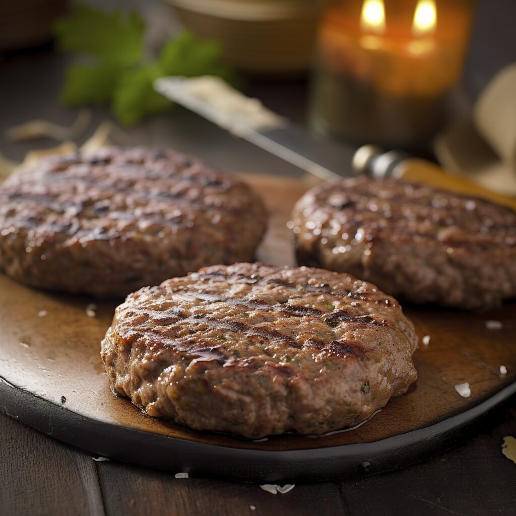vecteezy tasty grilled hamburger patties with seasonings on wooden 24369020 1