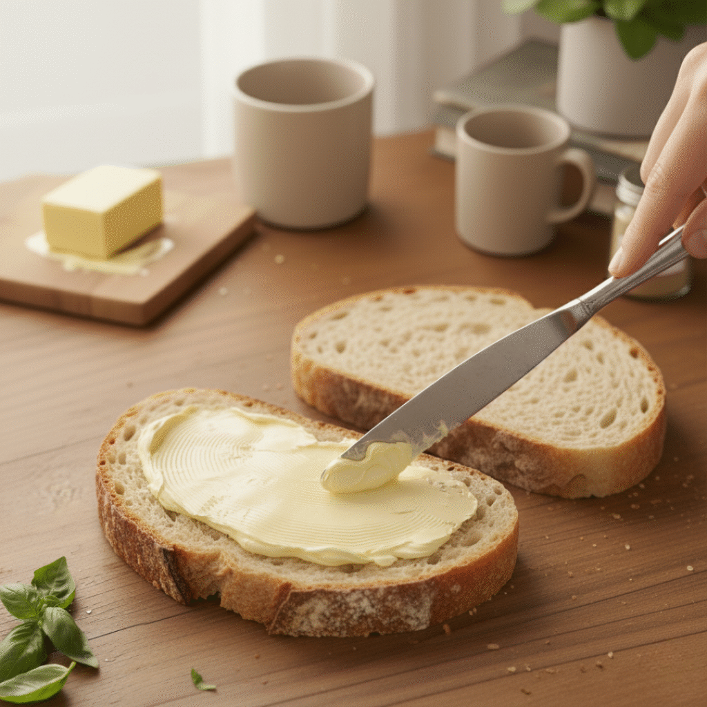 Buttering both slices of bread