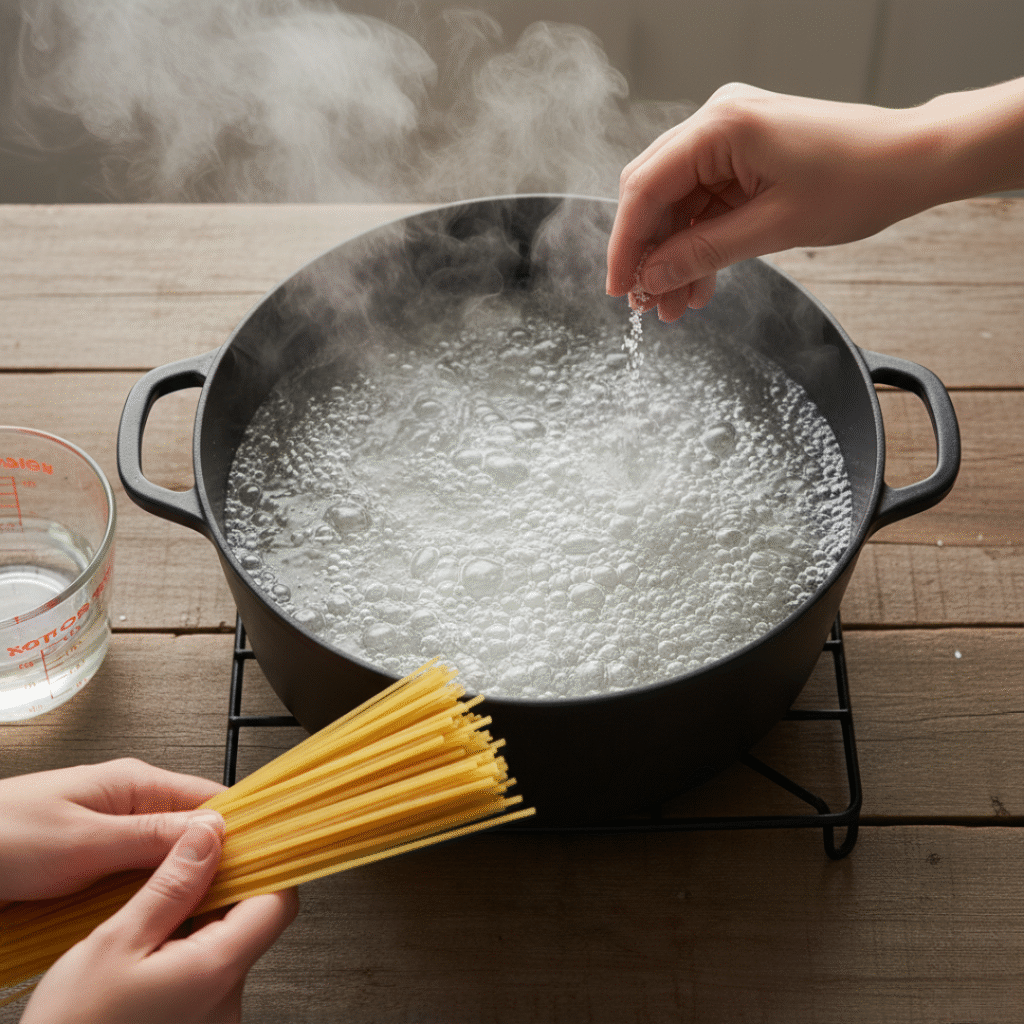 Boiling pasta — pot on stove