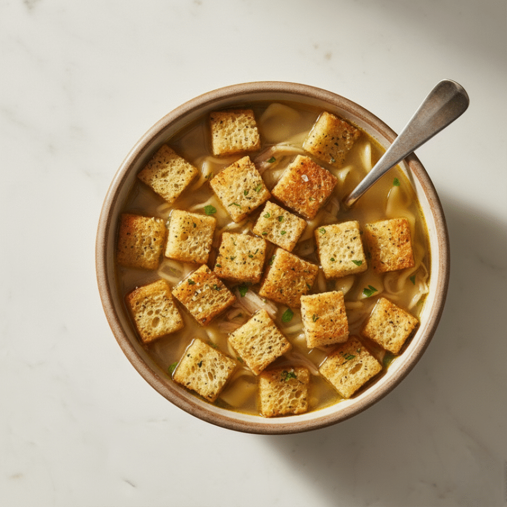 Homemade Croutons on Soup